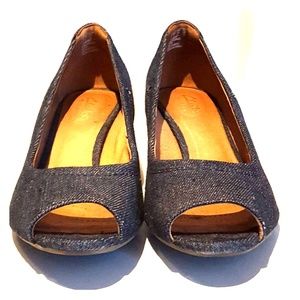 Clarks Denim Peep Toe Wedges